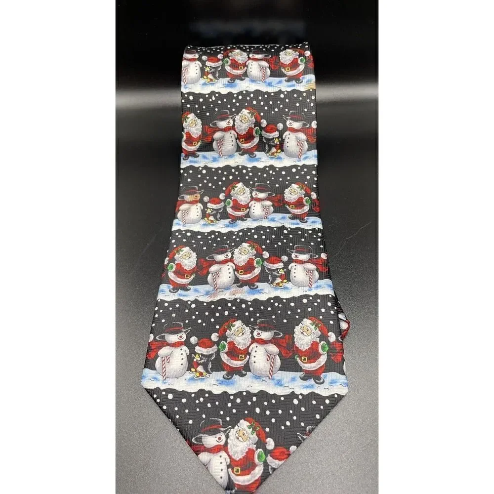 Christmas Necktie Black w/Santa Claus Snowmen‎ & Penguins Christmas Novelty